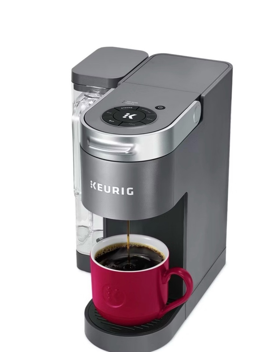 Keurig Single-Serve Coffee Maker in Gray with Silver Accents and Red Mug - Picture 1 of 2